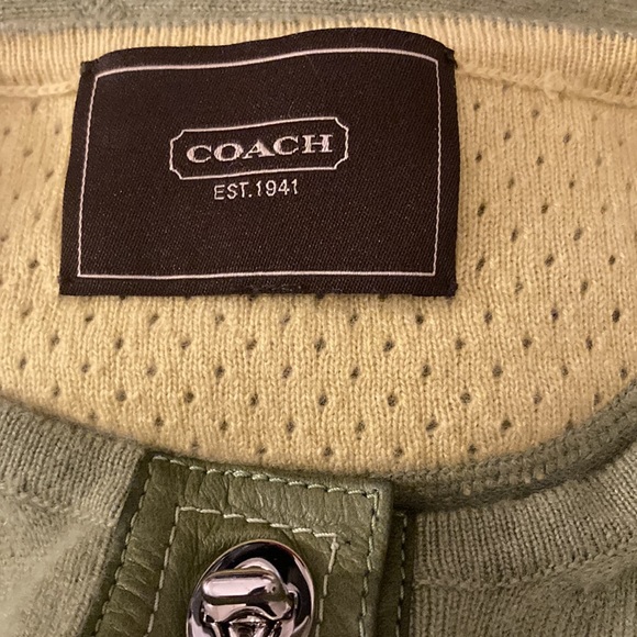 Coach green cashmere / leather accents sweater size m - Picture 4 of 6